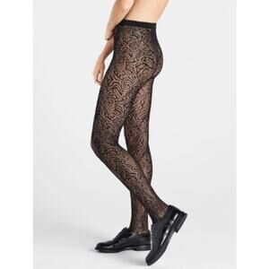 NWT WOLFORD True Blossom Tights Black Size Large Floral